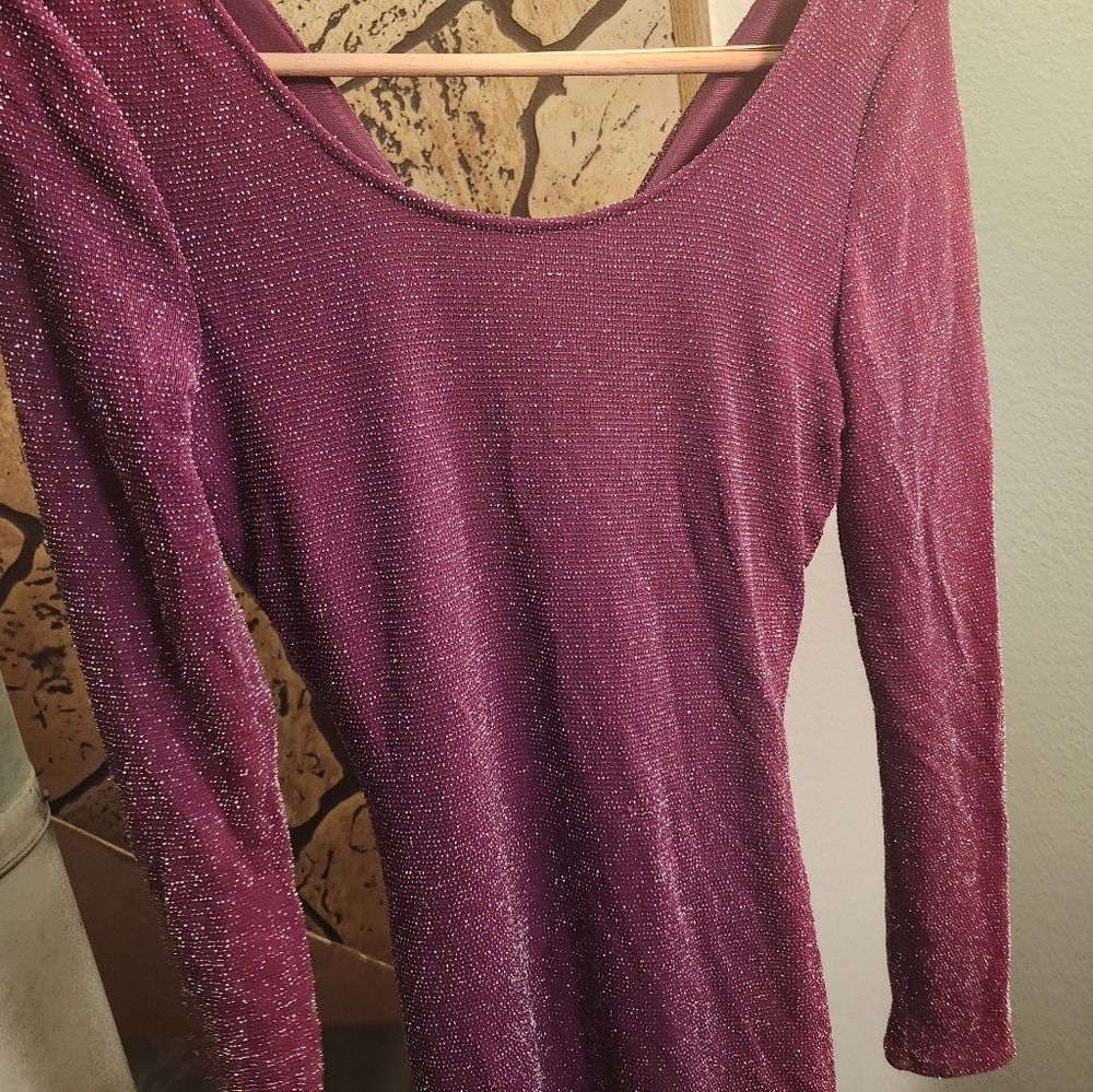 💖💖💖Guess Metallic Raspberry Long-Sleeve Scoop Dress💖💖